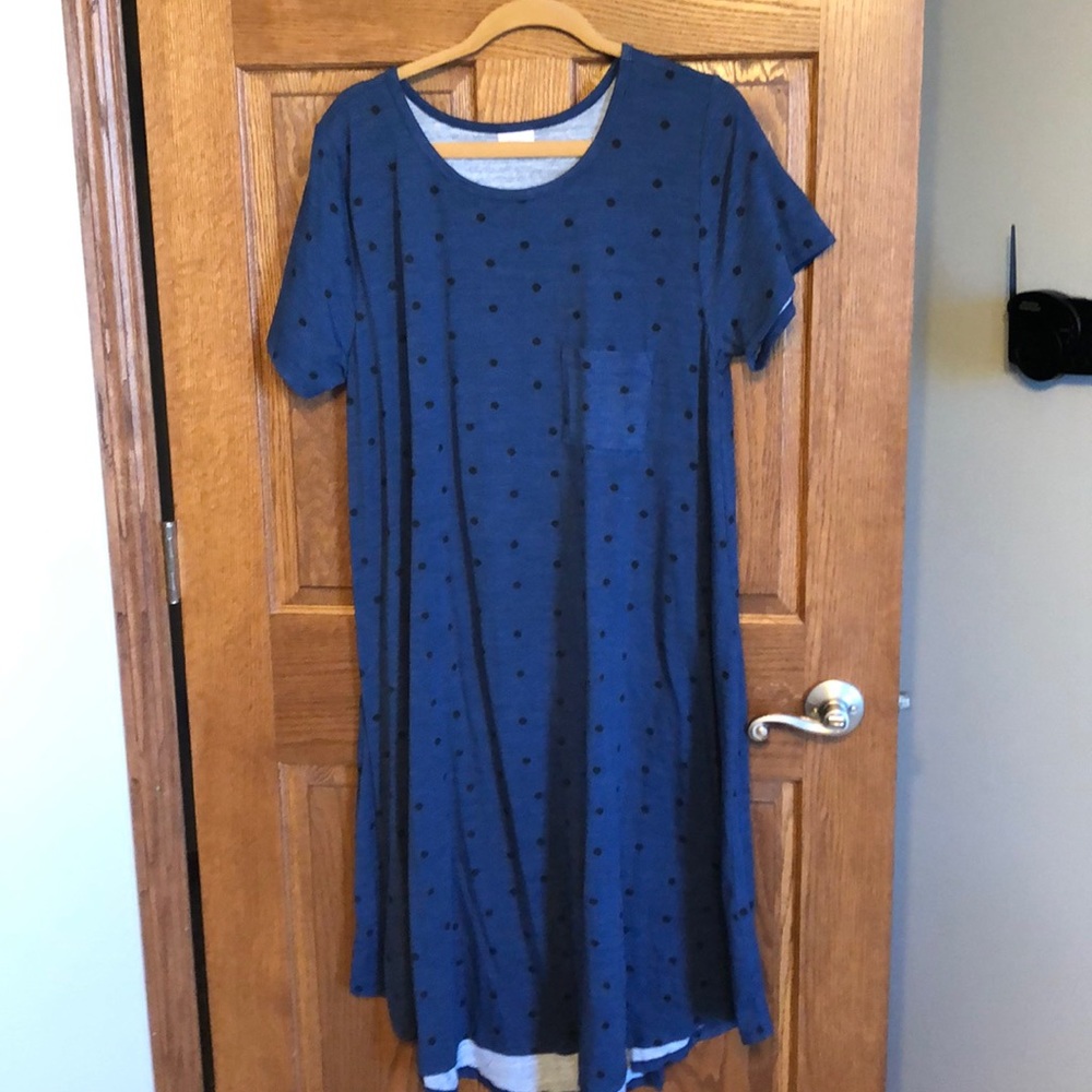 Lularoe 2Xl Blue Microstripe Black Dot Carly NWOT